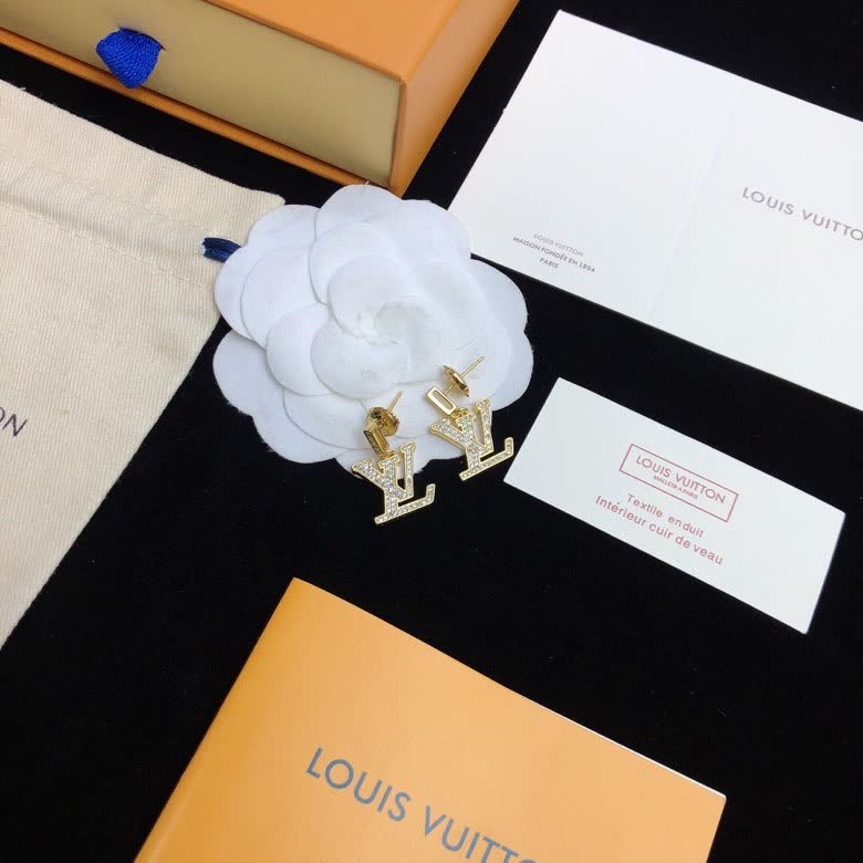 Louis Vuitton Gold Tone Crystal Earrings